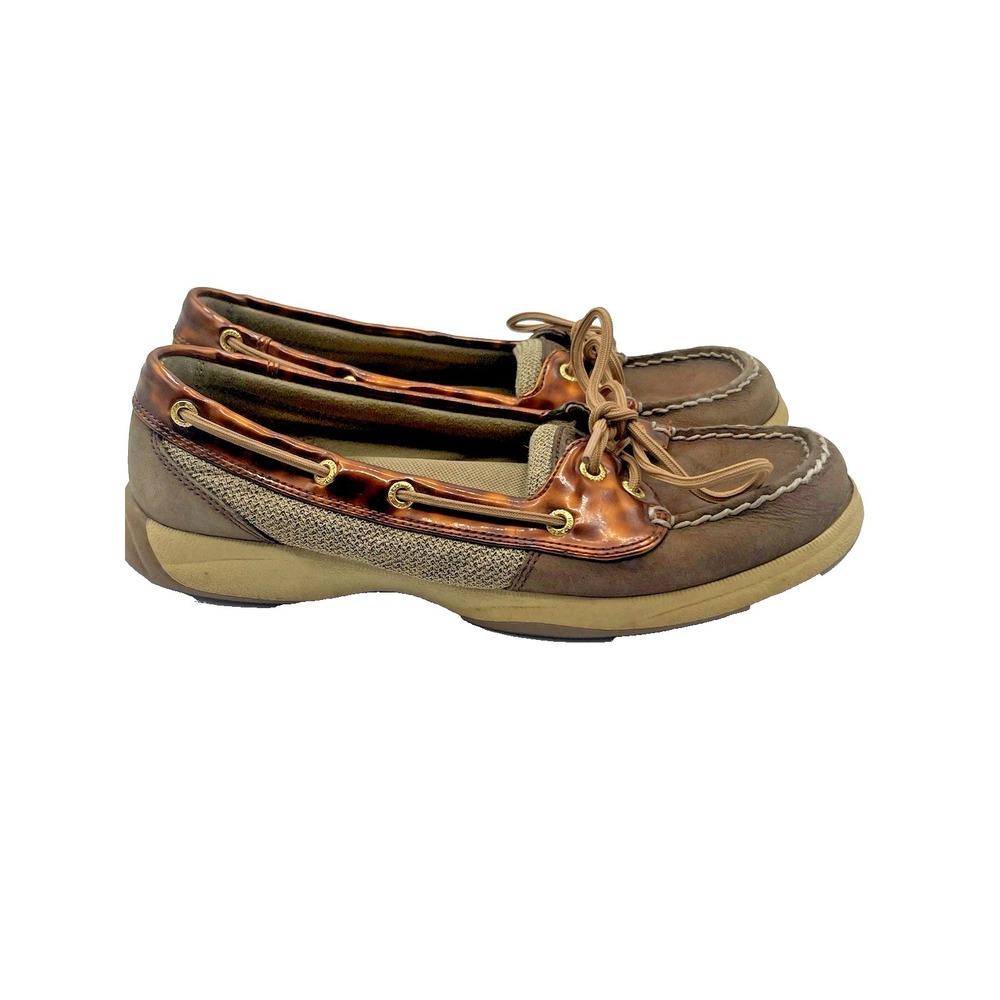 Sperry Top Sider Slip-On Brown Leather Loafers Boat Shoes Tortoiseshell Preppy 8
